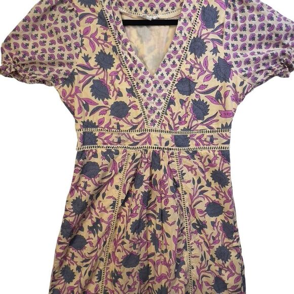 Nordstroms Maisie yellow Puff Sleeve Midi Dress with Crochet Trim Large - Picture 1 of 16